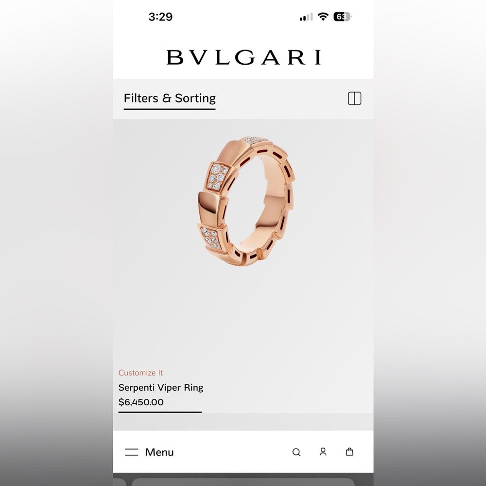 Serpenti Viper 18 kt rose gold thick band ring set with demi pavé diamonds